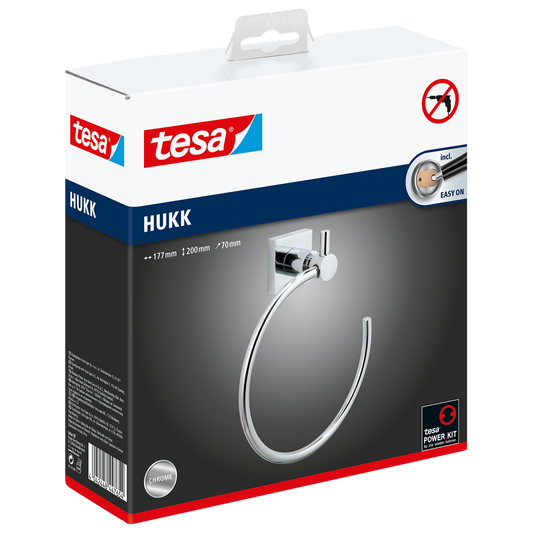 Tesa Hukk Towel Ring - Self-Adhesive - Chrome - 177mm x 200mm - Easy Installation – view 2