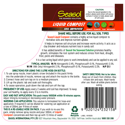Seasol Liquid Compost Twin Pack - 2 x 2L - Revitalises Soil - Brown – view 2 - Auzzistore