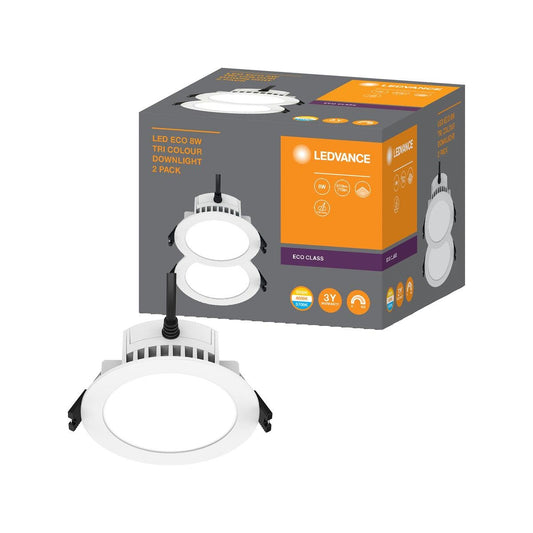 Ledvance 8W Fixed Tri Colour LED Downlight 2 Pack - 240V - 700-800lm - Dimmable