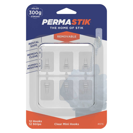 Permastik Clear Mini Clips 12 Pack - Humidity Resistant - Plastic - Easy Apply