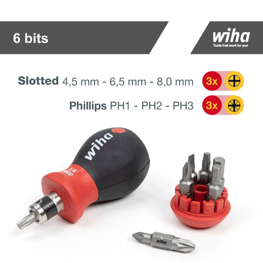 Wiha 6 Bits Screwdriver Stubby Bit Holder - 6.5cm - Multi/Assorted – view 2