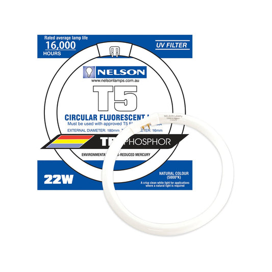 Nelson 22W T5 Circular Fluorescent Tube 185mm Glass Natural White - Auzzistore