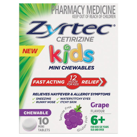 Zyrtec Kids Antihistamine Allergy & Hayfever Chewable Tablets - Grape 10 Pack – view 2 - Auzzistore