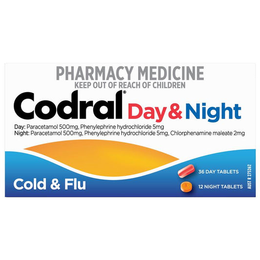 Codral PE Day & Night Tablets 48 Pack - Comprehensive Relief for Cold Symptoms - Auzzi Store