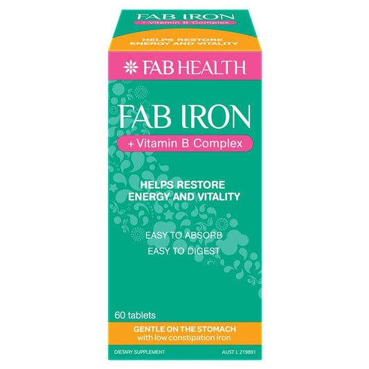 Fab Iron + B Complex 60 Tablets – Easy Absorb, Gentle Iron, B Vitamins – view 2