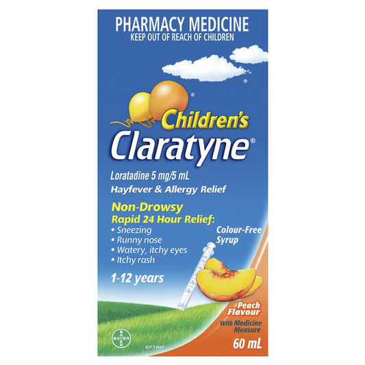 Children's Claratyne Allergy & Hayfever Relief Syrup - Peach Flavour 60mL-Auzzi Store