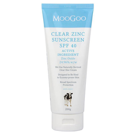 MooGoo Clear Zinc Sunscreen SPF40 200g - Non-Greasy Protection for All Ages