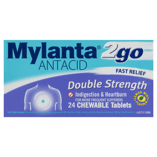 Mylanta 2Go Antacid Double Strength Tablets Lemon Mint 24 Pack - Fast Relief-Auzzi Store