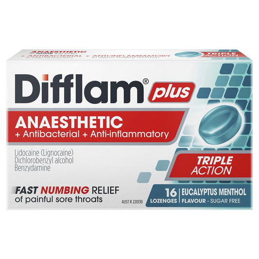 Difflam Plus Anaesthetic Sugar Free Eucalyptus Menthol Lozenges - 16 Count-Auzzi Store