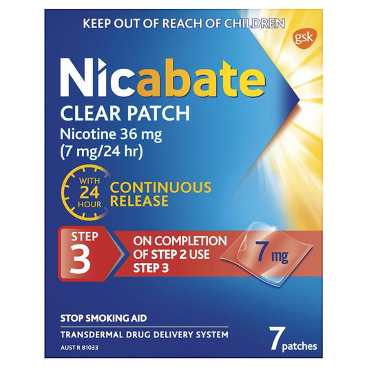 Nicabate Clear Patch Quit Smoking Step 3 7mg - 7 Patches for Craving Control-Auzzi Store
