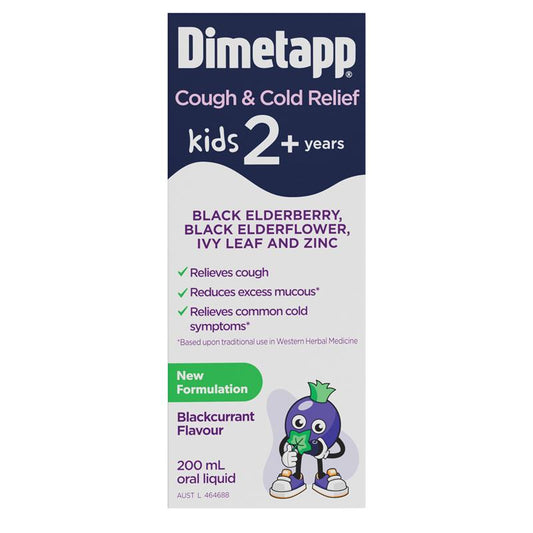 Dimetapp Kids Cough & Cold Relief - Black Elderberry & Ivy Leaf 200ml-Auzzi Store