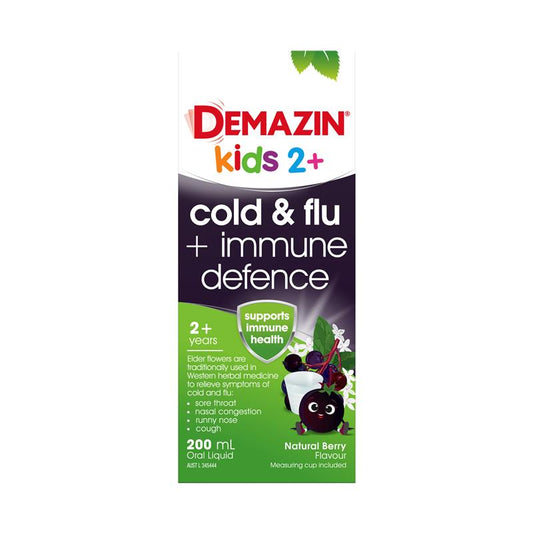 Demazin Kids 2+ Cold & Flu + Immune Defence Natural Berry Oral Liquid 200mL – view 2
