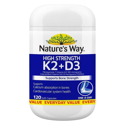Nature's Way K2+D3 High Strength Capsules - 120 for Bone & Heart Health