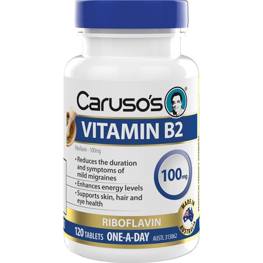 Carusos Vitamin B2 100mg - 120 Veggie Tablets for Energy & Skin Health