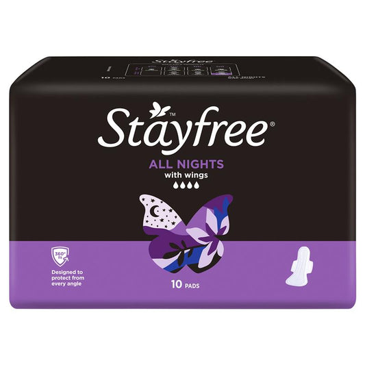 Stayfree All Night With Wings Sanitary Pads, 10-Pack, Leak Protection – view 2