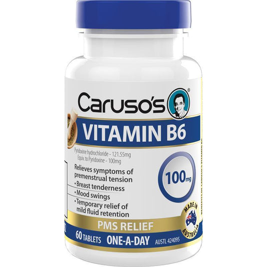 Caruso's Vitamin B6 100mg Tablets, 60 Veggie – PMS Symptom Relief
