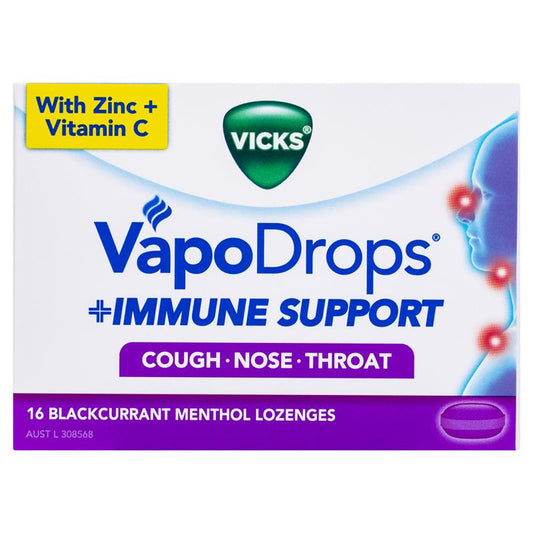 Vicks VapoDrops Immune Support Blackcurrant 16 Lozenges - With Zinc & Vitamin C - Auzzi Store
