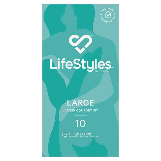 LifeStyles Large Fit Condoms 10 Pack, Natural Latex, Triple Tested – view 2
