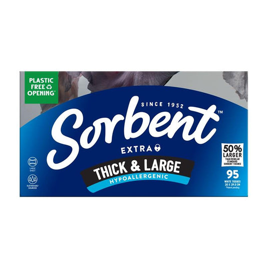 Sorbent Facial Tissues Think & Large Hypo Allergenic 95 Pack - Soft and Strong