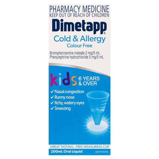 Dimetapp Cold and Allergy Colour Free 200mL - Sugar Free Grape Flavor-Auzzi Store