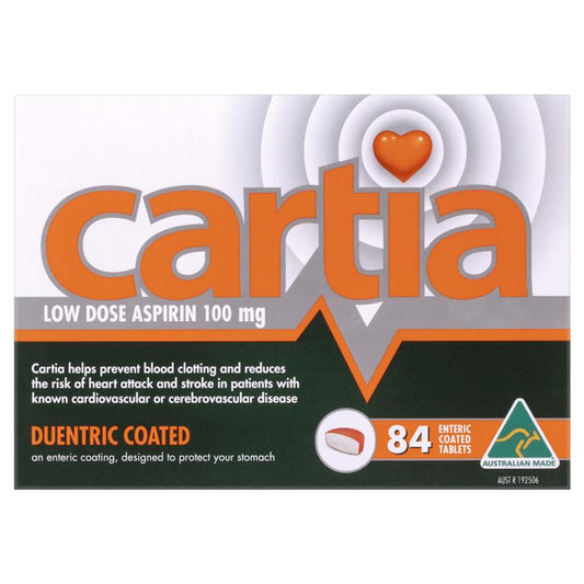 Cartia 100mg Tablets - 84 Count Low Dose Aspirin for Cardiovascular Support-Auzzi Store