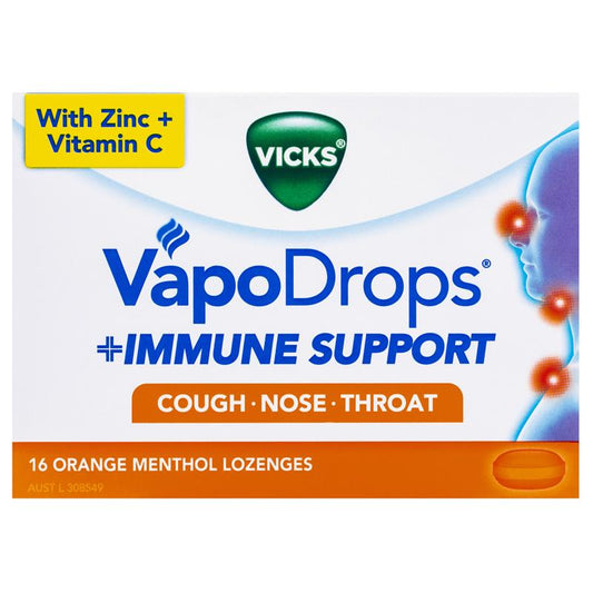 Vicks VapoDrops Immune Support Orange 16 Lozenges - With Zinc & Vitamin C - Auzzi Store