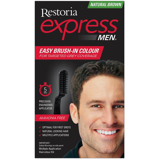 Restoria Express for Men - Natural Brown 90g: Brush Away Grey in 5 Minutes-Auzzi Store