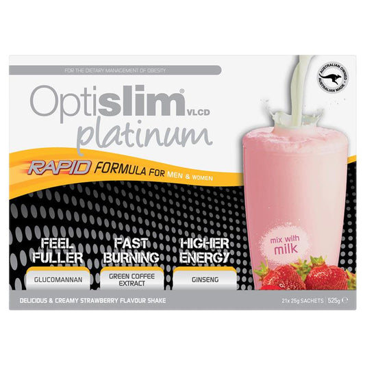 Optislim VLCD Platinum Strawberry Shake 21x25g Sachets - Rapid Weight Loss-Auzzi Store