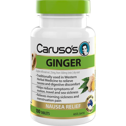 Carusos Ginger 100 Tablets - Natural Relief for Nausea & Motion Sickness - Auzzi Store