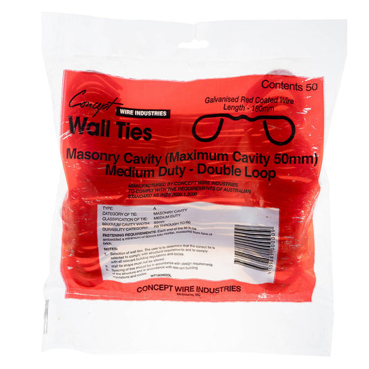 Concept Wires 180mm Red Medium Duty Double Loop Wire Brick Tie 50 Pack - Auzzistore