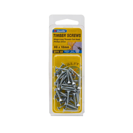 Zenith Timber Screws - 20mm x 6g - Zinc Plated - Countersunk Head - 45 Pack - Auzzistore