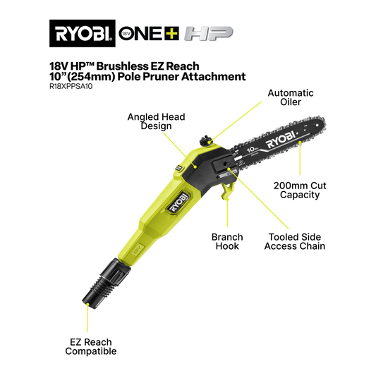 Ryobi 18V One EZ Reach HP 10” Pole Pruner Attachment - Efficient Pruning Tool – view 2 - Auzzistore
