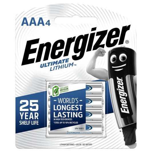 Energizer Ultimate Lithium AAA Battery - 4 Pack - Lightweight - Long Lasting