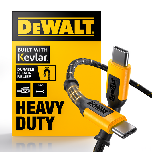 Dewalt USB C to USB C Charging Cable 1.8m - Kevlar Reinforced, Durable