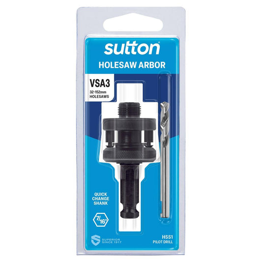 Sutton Tools Holesaw Arbor 32-152mm - 5/8 UNF Thread - 7/16 Hex Shank - Auzzistore