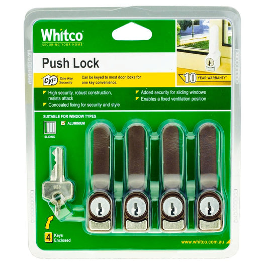 Whitco Sliding Window Push Lock 4 Pack - 13mm x 81mm x 37mm - Mahogany - Auzzistore