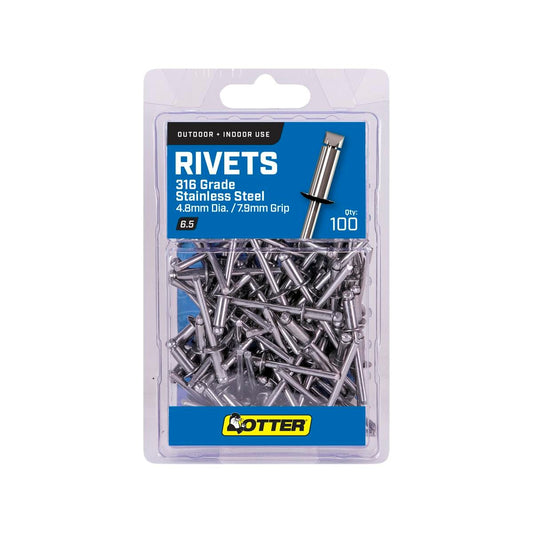 Otter 4 Stainless Steel Rivets 8x9 6mm 100 Pack - Corrosion Resistant - Auzzistore