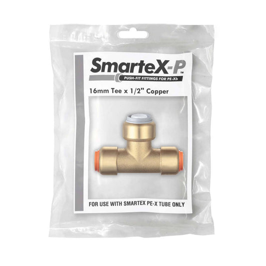 Smartex Pex Copper Conversion Tee - 16 x 15 x 15mm - Lead Free Brass - Push-Fit – view 2 - Auzzistore