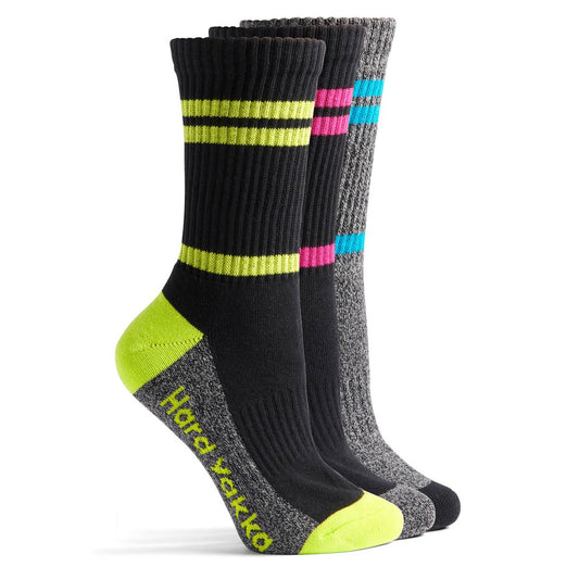 Hard Yakka Multi Coloured Women’s Crew Work Socks 3 Pack Size 3-8 - Durable Comfort