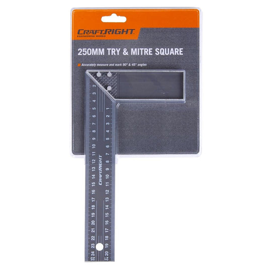 Craftright Try and Mitre Square - 250mm - Carbon Steel - Durable Design - Auzzistore