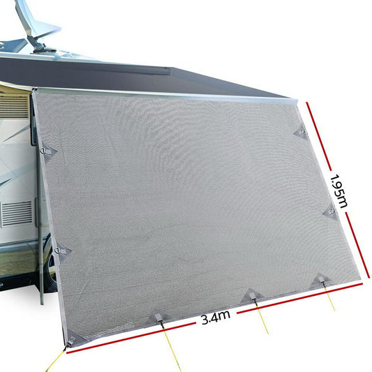 3.4M Caravan Privacy Screens 1.95m Roll Out Awning End Wall Side Sun Shade | Auzzi Store