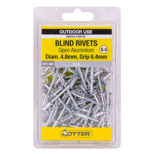 Otter Open Aluminium Blind Rivets 8x6 4mm 100 Pack Lightweight Durable - Auzzistore