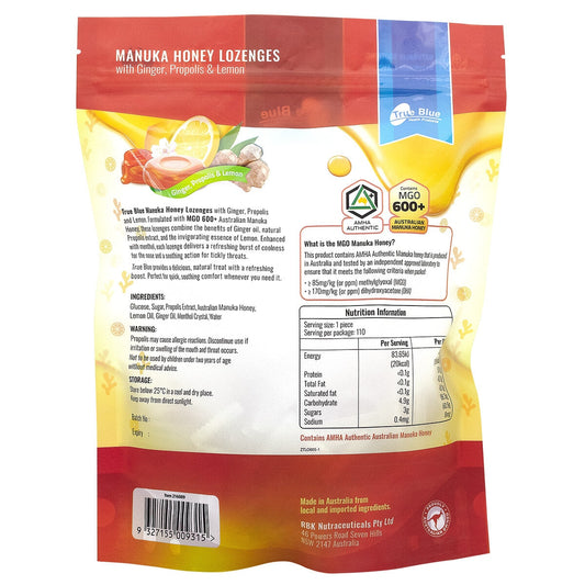 True Blue Manuka Honey Lozenges With Ginger, Propolis And Lemon 600g – view 2 - Auzzistore