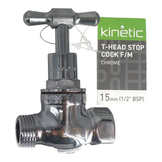 Kinetic 15mm Chrome T Head Stop Cock - Lead-Free Brass - WaterMark Certified – view 2 - Auzzistore
