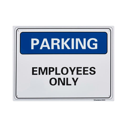 Sandleford Employees Parking Only Sign 300 x 225mm Polypropylene White/Black - Auzzistore