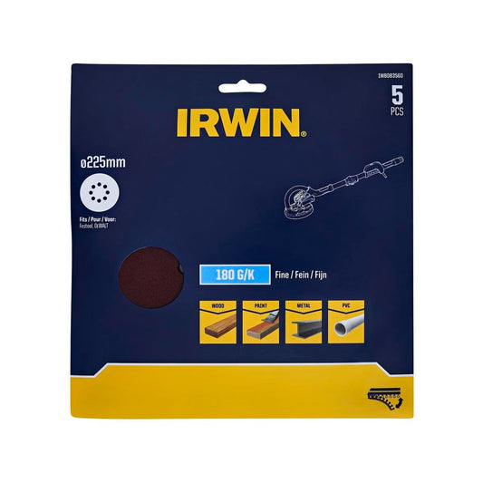 Irwin 225mm Quick Fit Drywall Discs 5 Pack - 180 Grit - Efficient Sanding - Auzzistore