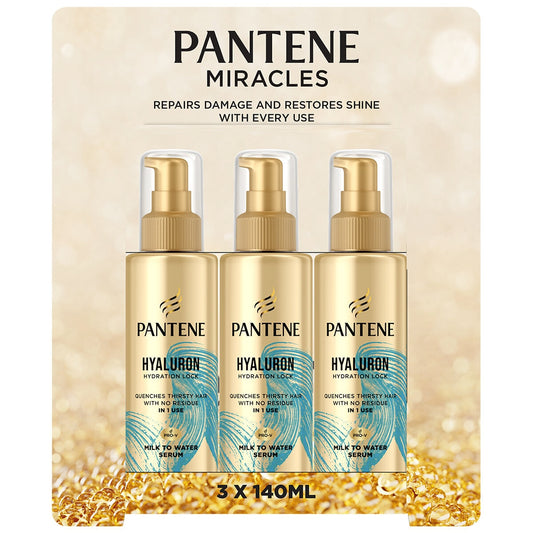 Pantene Hyaluron Leave On Hair Serum 3 x 140ml - 72 Hour Hydration, No Residue - Auzzistore