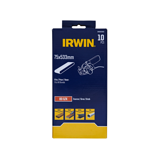 Irwin Sanding Belt 10 Pack - 75 x 533mm - 80 Grit - Aluminium Oxide - Auzzistore