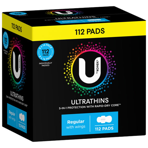 U By Kotex Ultrathin Regular Pads With Wings 112 Pack - 5 in 1 Protection, Rapid Dry - Auzzistore