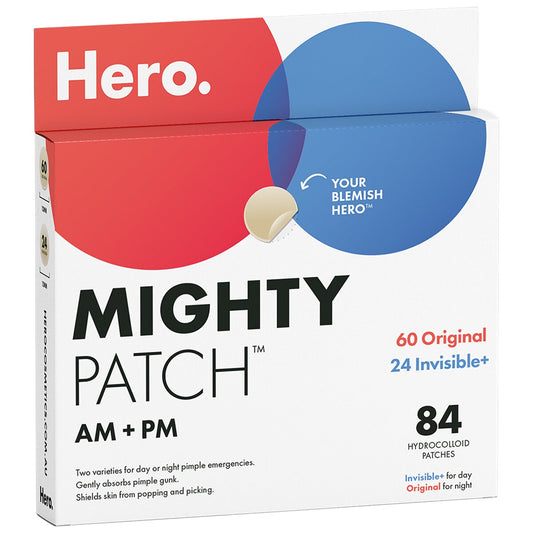 Hero Mighty Patch 60 Original + 24 Invisible Patches, Hydrocolloid, Sensitive Skin
